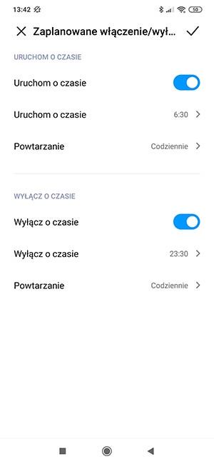 zaplanowane wyłączanie i włączanie Xiaomi