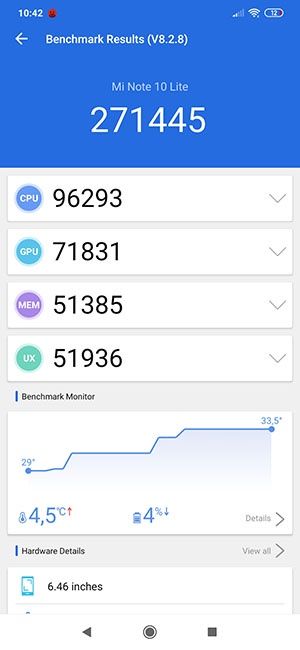 Xiaomi Mi Note 10 Lite - Antutu 8 benchmark