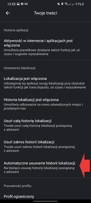automatyczne usuwanie historii lokalizacji