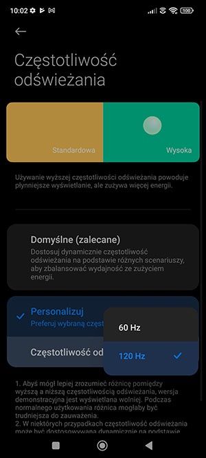 częstotliwość odświeżania wyświetlacza