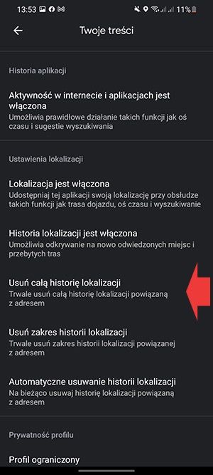 usuwanie historii lokalizacji