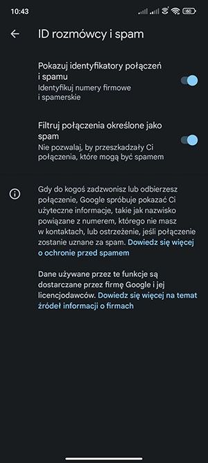 ID rozmówcy i spam