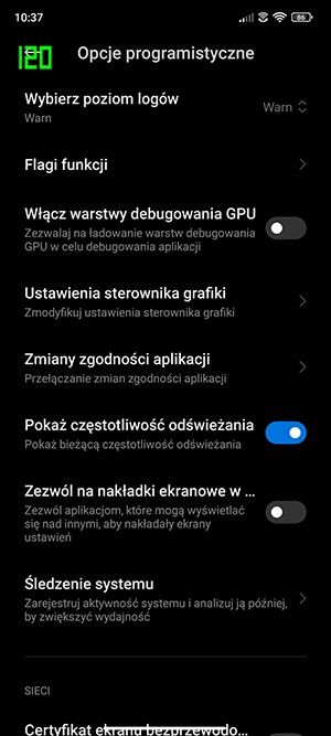 wyświetlanie aktualnego odświeżania