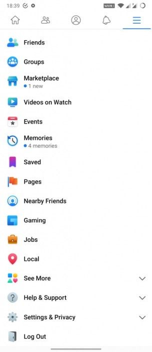 Facebook Android nowe menu