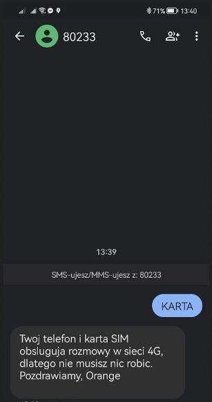 sms o treści KARTA