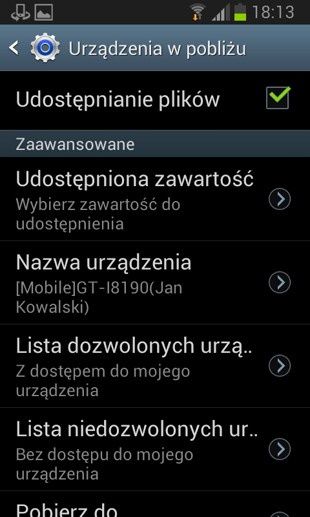 Samsung Galaxy S3 mini - udostępnianie plików