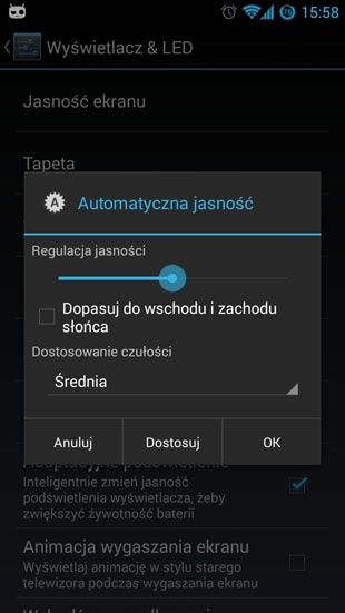 Podświetlenie i typ ekranu