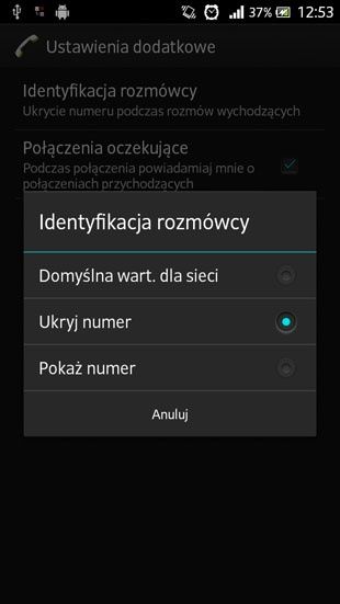 Sony Android 4.1 ukryj numer
