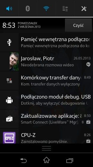 Sony Xperia M pasek powiadomień
