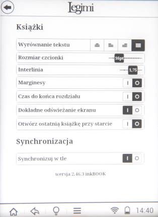 ustawienia czytania Legimi
