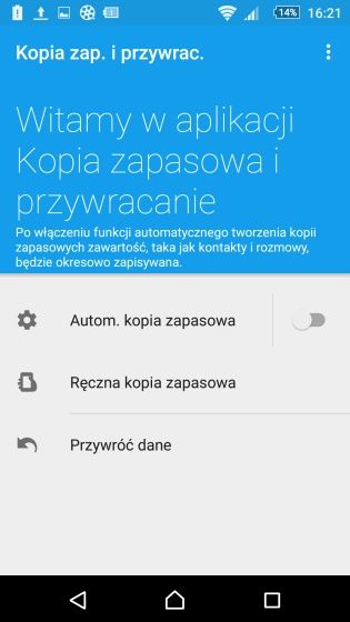 Sony Xperia M5 Kopia zapasowa