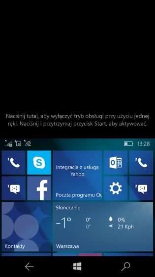 Microsoft Lumia 950 obsługa jedną dłonią