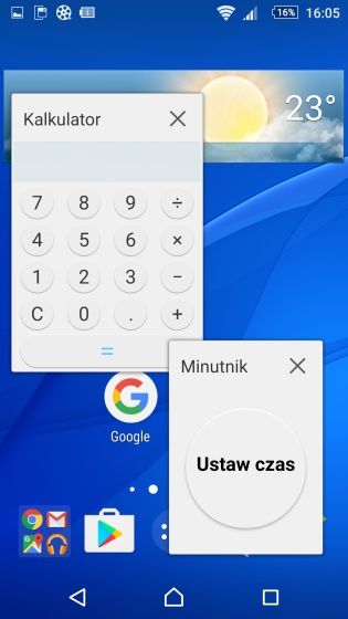 Sony Xperia M5 Drobne aplikacje okienka