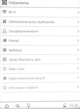 inkBook Onyx menu ustawienia