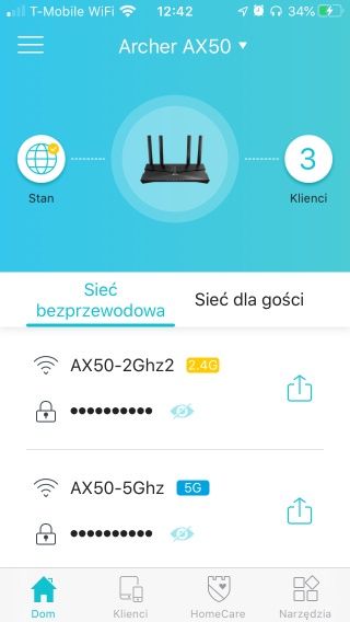 TP-Link Archer AX50 - Aplikacja Tether ekran główny