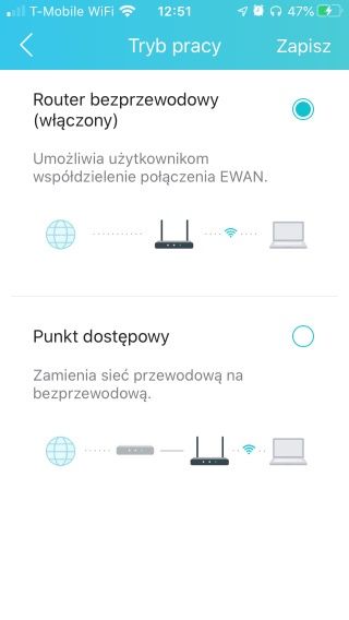 TP-Link Archer AX50 - Aplikacja Tether - Tryb pracy