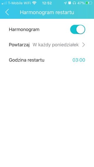 TP-Link Archer AX50 - Aplikacja Tether - Harmonogram restartów