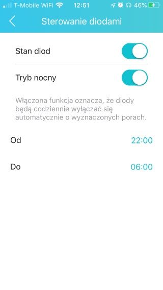 TP-Link Archer AX50 - Aplikacja Tether - Ustawienia diod