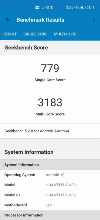 Huawei P40 Pro Plus wydajność Geekbench dla CPU