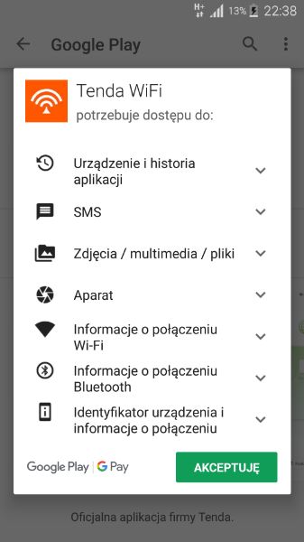 Uprawnienia wymagane przez Tenda WiFi