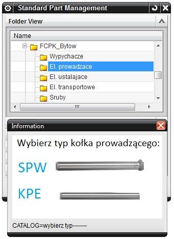 Okno Standard Part Management – Wstawianie części znormalizowanych na przykładzie bazy polskiej firmy FCPK Bytów. [źródło: CAMdivision]