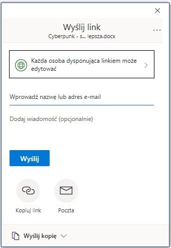 Microsoft 365 - wysyłanie linku