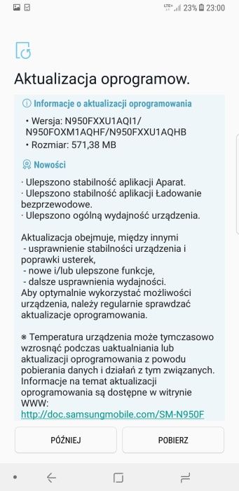 Galaxy Note 8 aktualizacja