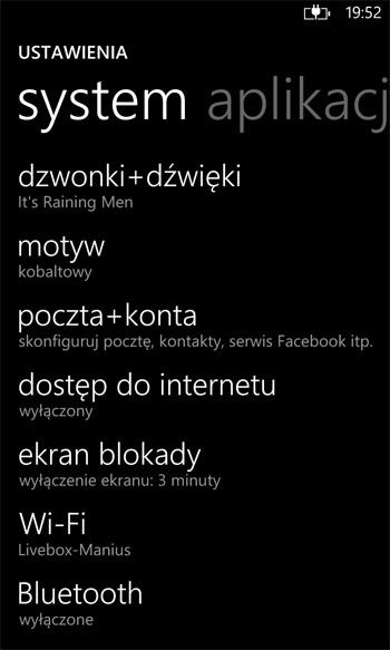 Ustawienia telefonu z WP8