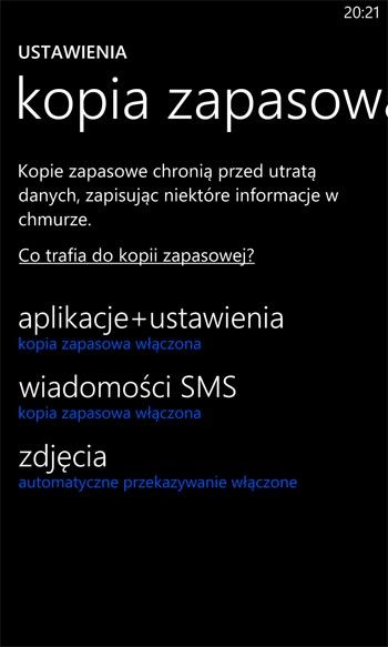 Ustawienia telefonu z WP8