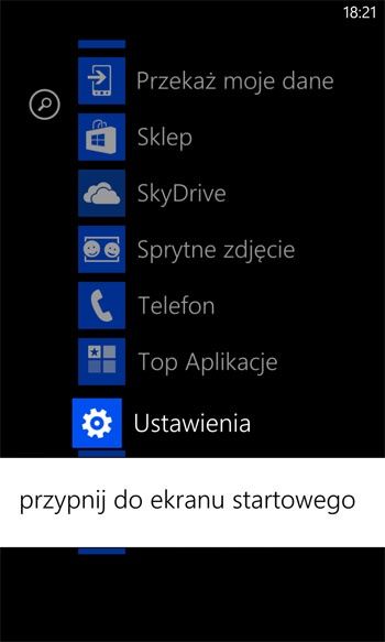 Ustawienia telefonu z WP8
