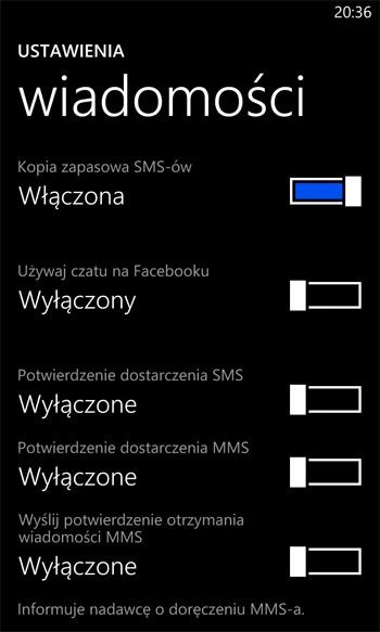 Ustawienia telefonu z WP8