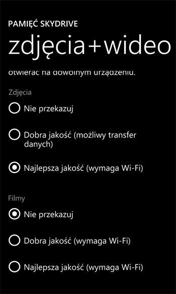 Ustawienia telefonu z WP8