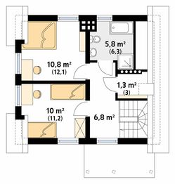 Projekt domu Majka - rzut poddasza, dom liczy 2 pokoje, 2 łazienki i wc