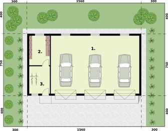 Parter projektu - G217 garaż trzystanowiskowy z pomieszczeniami gospodarczymi