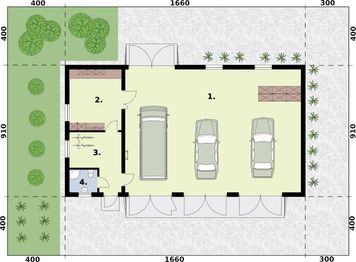 Parter projektu - G206 garaż trzystanowiskowy z pomieszczeniami gospodarczymi
