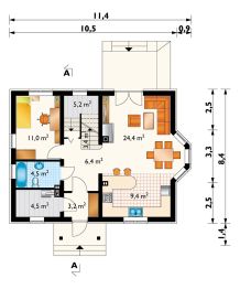 Projekt domu Malachit Polo (1037) - rzut parteru, dom liczy 5 pokoje, 2 łazienki i wc