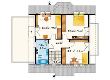 Projekt domu Figa Neo (1051) - rzut poddasza, dom liczy 4 pokoje, 2 łazienki i wc
