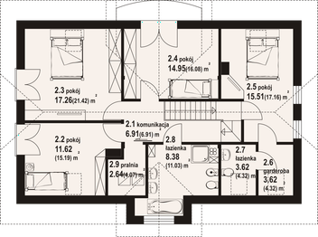 Projekt domu Firlejów - rzut poddasza, dom liczy 5 pokoje, 3 łazienki i wc
