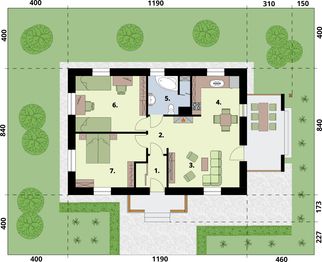 Projekt domu El Pinar 2 - rzut parteru, dom liczy 2 pokoje, 1 łazienki i wc