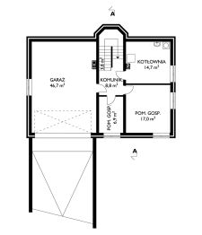 Projekt domu Laura (1104) - rzut piwnicy, dom liczy 5 pokoje, 2 łazienki i wc