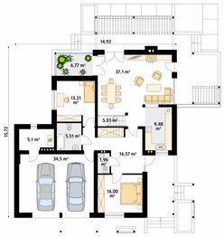 Projekt domu Lara 4 - rzut parteru, dom liczy 3 pokoje, 3 łazienki i wc
