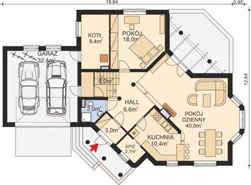 Projekt domu APS 065 - rzut parteru, dom liczy 5 pokoje, 2 łazienki i wc
