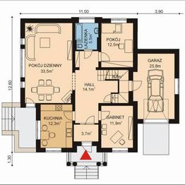 Projekt domu APS 017+G - rzut parteru, dom liczy 6 pokoje, 2 łazienki i wc