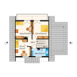 Projekt domu Aster Neo (1177) - rzut poddasza, dom liczy 3 pokoje, 2 łazienki i wc