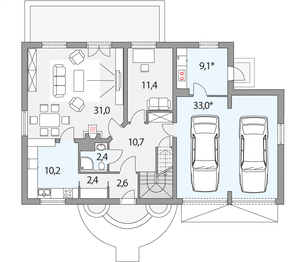 Parter projektu - Tymek D 2-garaże SK