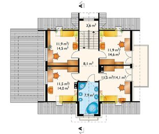 Projekt domu Kowalik Lux (1213) - rzut poddasza, dom liczy 5 pokoje, 2 łazienki i wc