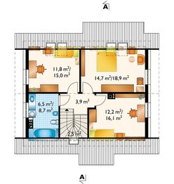 Projekt domu Kuklik (1215) - rzut poddasza, dom liczy 4 pokoje, 2 łazienki i wc