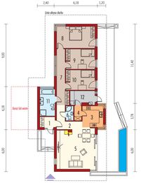 Projekt domu Bil II - rzut parteru, dom liczy 3 pokoje, 2 łazienki i wc
