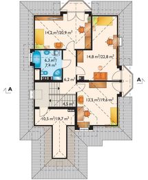 Projekt domu Hortensja Polo (1250) - rzut poddasza, dom liczy 4 pokoje, 3 łazienki i wc