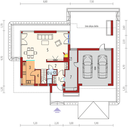 Projekt domu Rodrigo G2 - rzut parteru, dom liczy 3 pokoje, 2 łazienki i wc